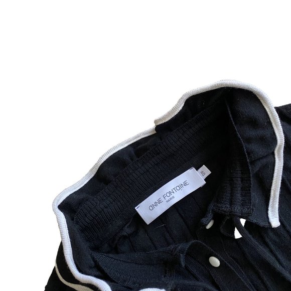 Anne Fontaine Ruffled Knit Top Black White Size 40 Medium Sweater Statement Rare - Picture 2 of 8